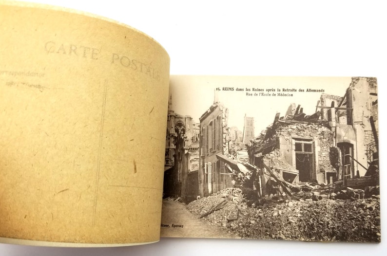 1919 Booklet of 12 Postcards WWI War Ruins of Reims, Marne, France World War I image 2