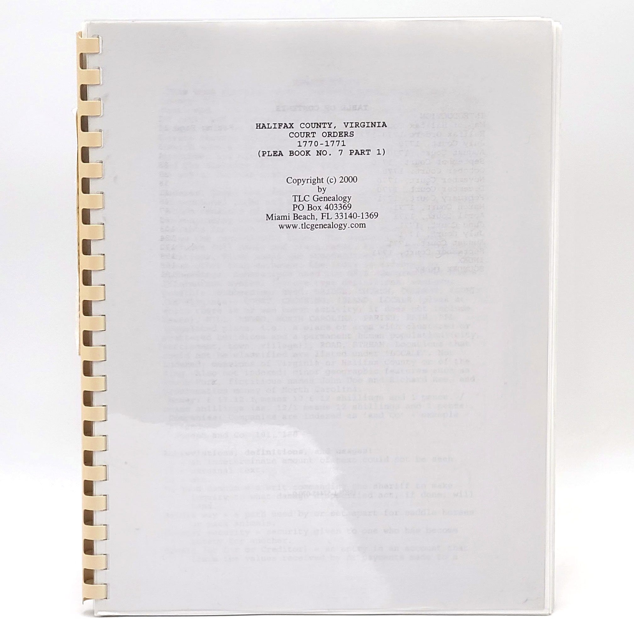 Halifax County, Virginia, Court Orders 17701771 (Plea Book No. 7 Part