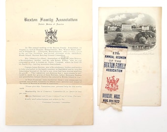 Two pieces of Buxton Family Association (U.S.) memorabilia, 1918 and 1922 ~ Douglas, Massachusetts