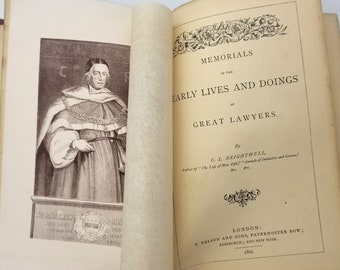 Memorials of Early Lives and Doings of Great Lawyers 1866 by Cecilia Lucy Brightwell ~ British Law Biography ~ Legal
