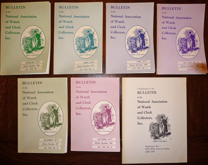NAWCC Bulletin 1977 Full Year (6 issues + supplement) ~ National Watch and Clock Collectors ~ Horology