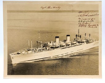 Photograph of USNS Hugh J Gaffey, circa April 1952, signed by captain and officers ~ Korean War ~ US Navy Troopship ~ Port of Seattle
