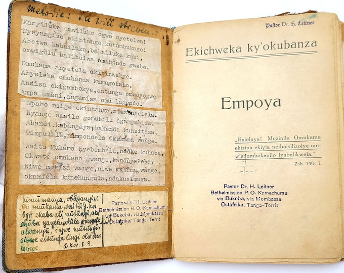 Ekichweka ky'okubanza: Empoya Ezihya 1937 Rare German East Africa Christian Missionary Haya Language Hymn Book ~ Deutsch-Ostafrika ~ Bantu