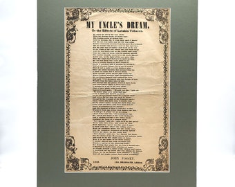 My Uncle's Dream, Or the Effects of Latakia Tobacco 1848 by John Fossey, Leeds tobaccanist ~ broadside ~ antique tobacciana ~ ephemera