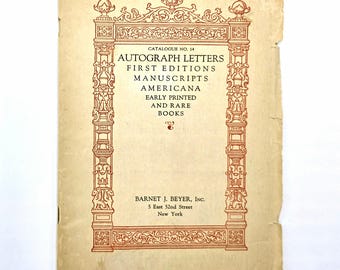 Barnet J. Beyer 1930 Rare Books Catalogue No. 14 ~ New York City Bookseller's Catalog