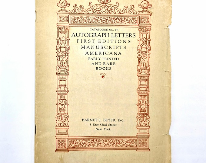 Barnet J. Beyer 1930 Rare Books Catalogue No. 14 ~ New York City Bookseller's Catalog