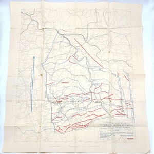1918 US Army Karte zur Illustration der Maas-Argonne Offensive ~ Weltkrieg ~ Westfront ~ Frankreich ~ tägliche Linien des Vorstoßes