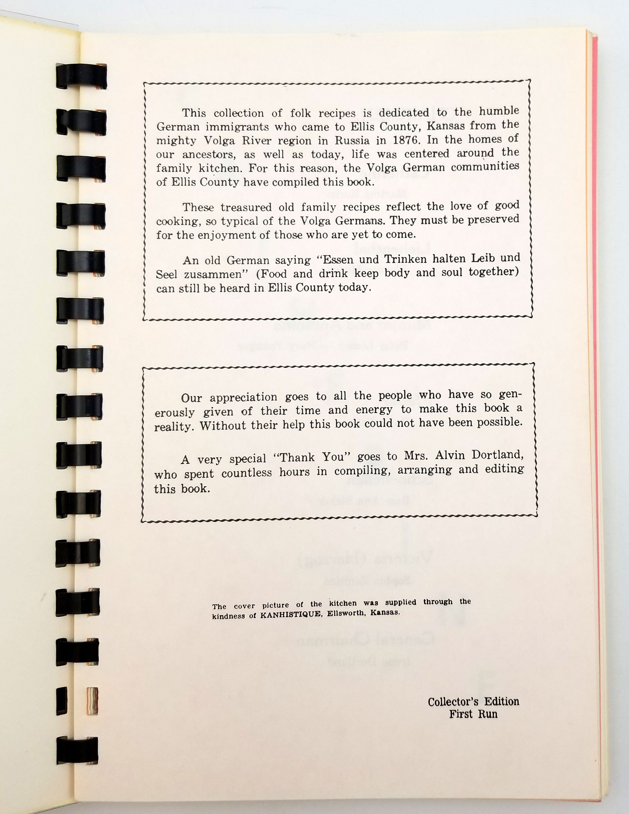 Vintage Cookbook Das Essen Unsrer Leute 1976 Ellis County, Kansas Midwest Volga German