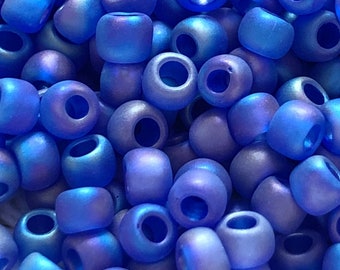 NEW* TOHO Round Seed Beads, 8/0, Transparent - Rainbow Frosted Dark Sapphire, (TR-08-87F), Qty 20 grams, 3mm Seed Beads