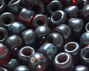 NEW* TOHO Round Seed Beads, 6/0, Hybrid Transparent - Frosted Siam Ruby - Picasso, (TR-06-Y316F), Qty 20 grams, 4mm Seed Beads