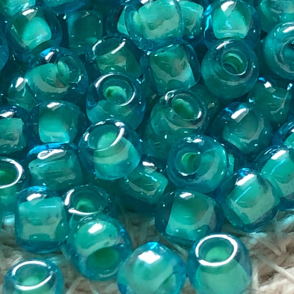 NEW* TOHO Round Seed Beads, 6/0, Inside-Color Aqua / Light Jonquil-Lined, (TR-06-954), Qty 20 grams, 4mm Seed Beads