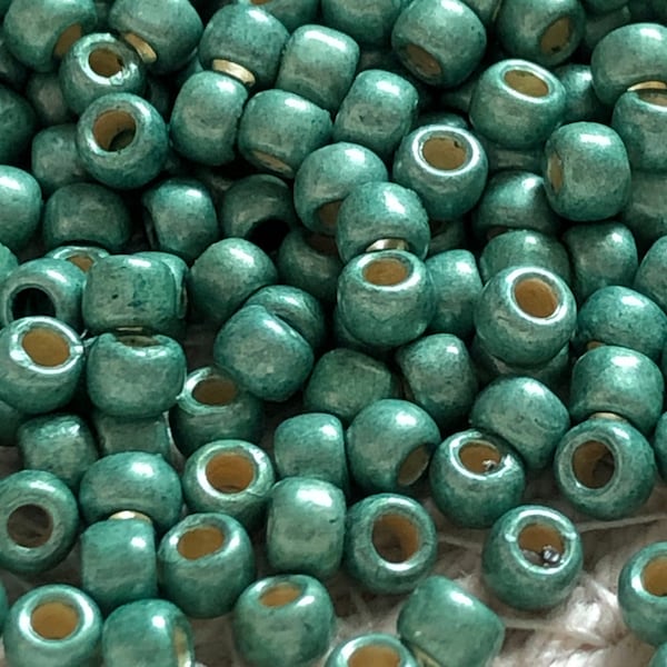 NEW* TOHO Round Seed Beads, 8/0, PermaFinish - Matte-Galvanized Jade Green, (TR-08-PF589F), Qty 20 grams, 3mm Seed Beads