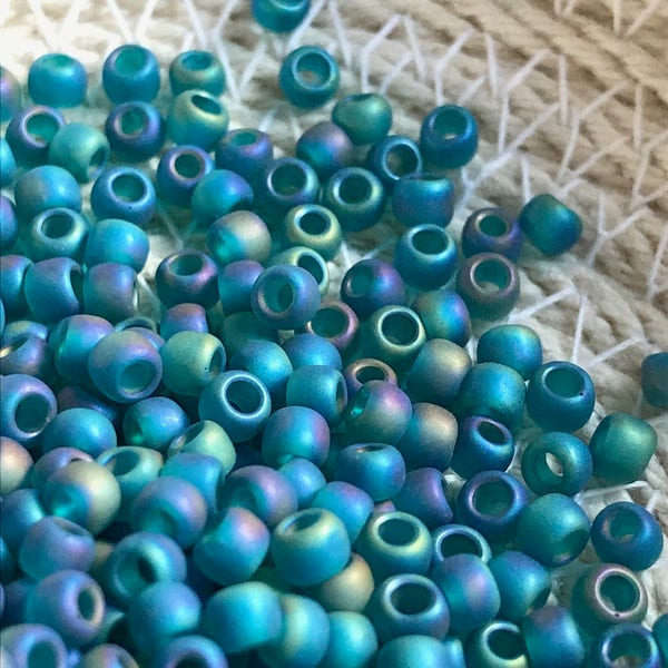 TOHO Round Seed Beads, 8/0 Transparent-Rainbow Frosted Teal, (TR-08-167BDF), Qty 20 grams, 3mm Seed Beads