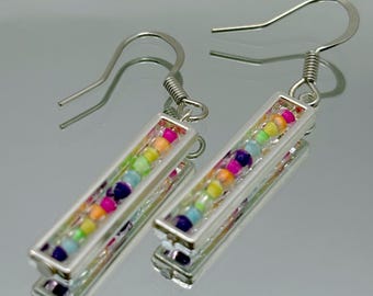 Pride Themed Handmade Beaded Neon Rainbow Dangle Drop Earrings