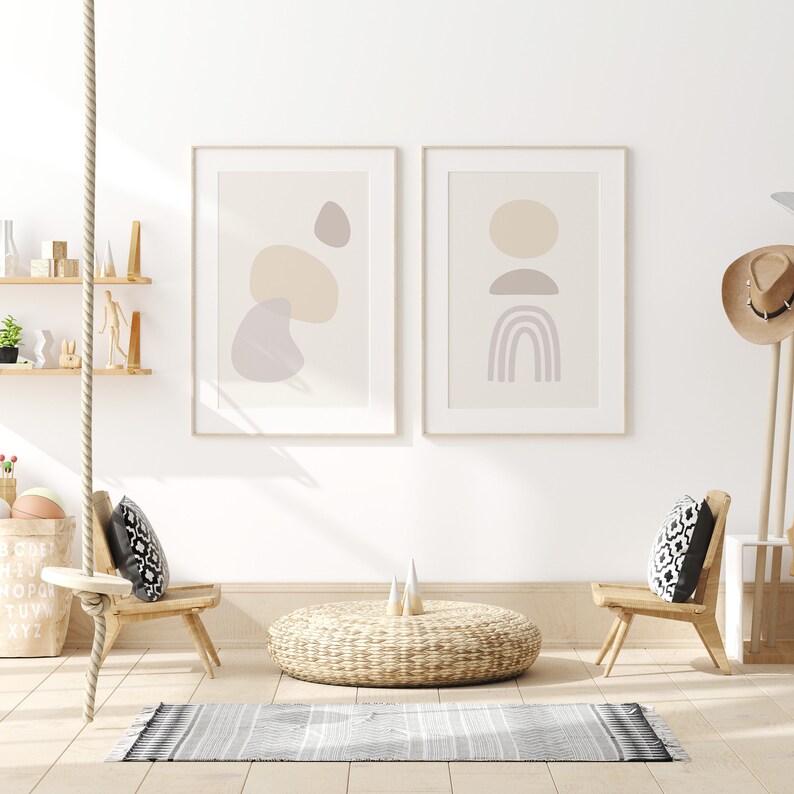 Set of 2 posters. Neutral tones printable abstract art. Boho | Etsy