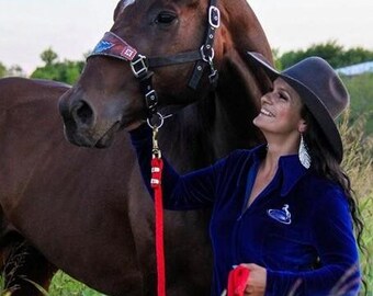 Sapphire Stretch Velvet Blue Western Rodeo Stretch Show Shirt Rail Jacket Horsemanship Youth Girls 4-10 Women XS S M L XL 2X 3X plus