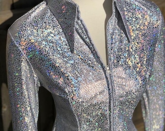 Platinum Dreams Shimmer Modern Cowgirl Western Stretch Show Rodeo Rail Shirt Jacket Zip Reining Horsemanship Silver XS S M L XL 2X 3X youth