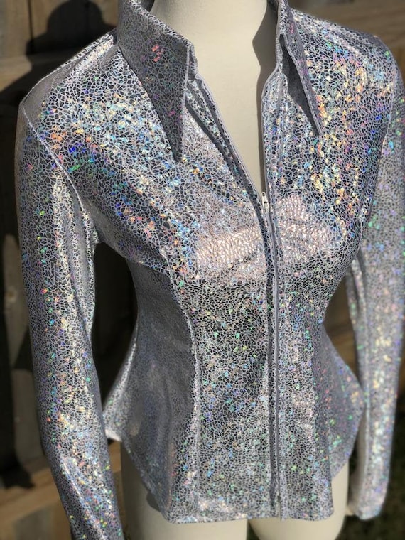 Platinum Dreams Shimmer Modern Cowgirl Western Stretch Show Rodeo Rail Shirt Jacket Zip Reining Horsemanship Silver XS S M L XL 2X 3X youth