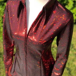 Vulkaan Rode Shimmer Prisma Western Rodeo Stretch Show Shirt Rail Jacket Horsemanship Bling Jeugd Meisjes 4-10 Vrouwen XS S M L XL 2X 3X plus size