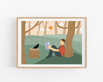 Reading to a Bird Friend - A4 Print