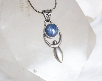 Greek Goddess • Goddess Pendant • Blue Kyanite • Silver Godess • Moon Goddess • Pagan Divinity • Goddess  Jewelry Gemstone