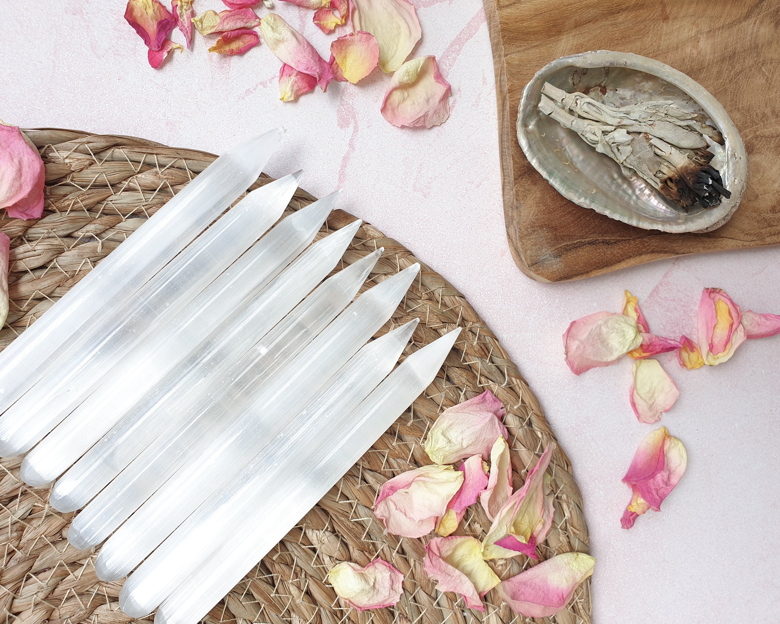 Selenite Wand White Selenite Stone Crystal Protection Massage Cleansing Smudging Ceremony