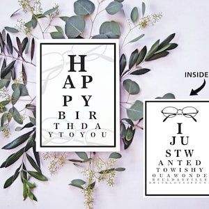 Carte d'anniversaire avec lunettes d'optométriste avec enveloppe incluse - fichier numérique à télécharger - impression carte d'anniversaire ophtalmologiste