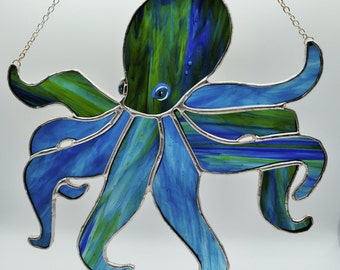 Octopus Stained Glass Pattern | Ocean Sun Catcher PDF | Coastal Glass Art | Nautical Window Decor