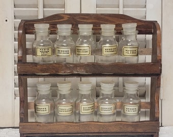 Vintage Wood Spice Rack With Spice Jars