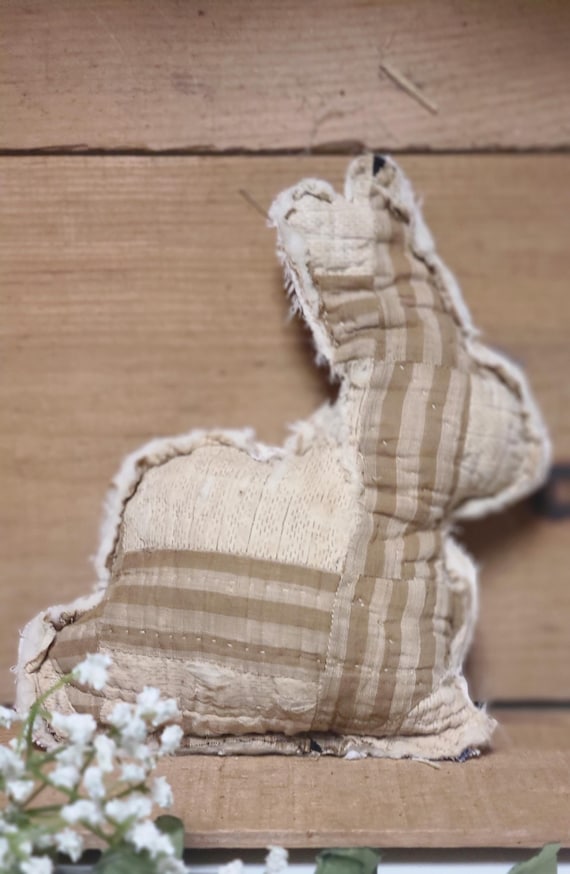 Small Brown and Beige Quilted Bunny, Stuffed Bunny Rabbit Made from a Vintage Quilt