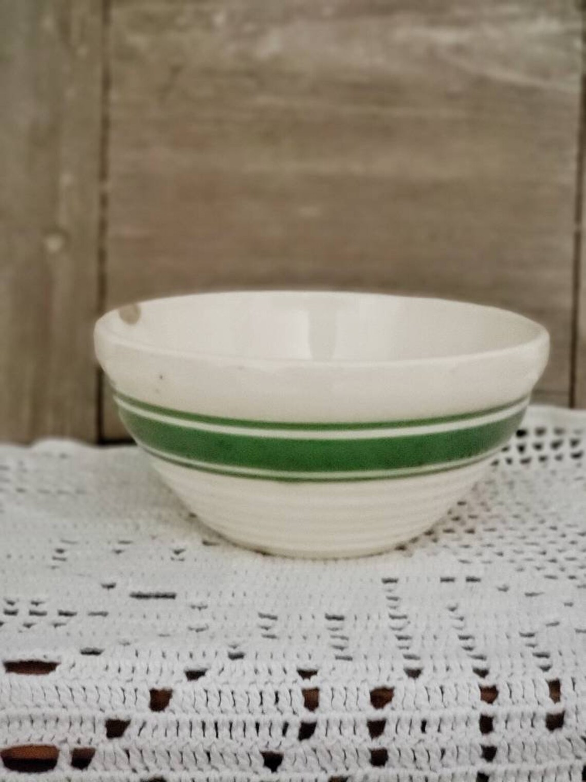 Yellow Ware Green Striped Bowl Small Vintage Cream Colored Etsy