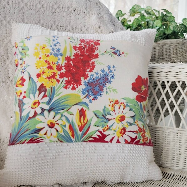 Red Floral Pillow Etsy