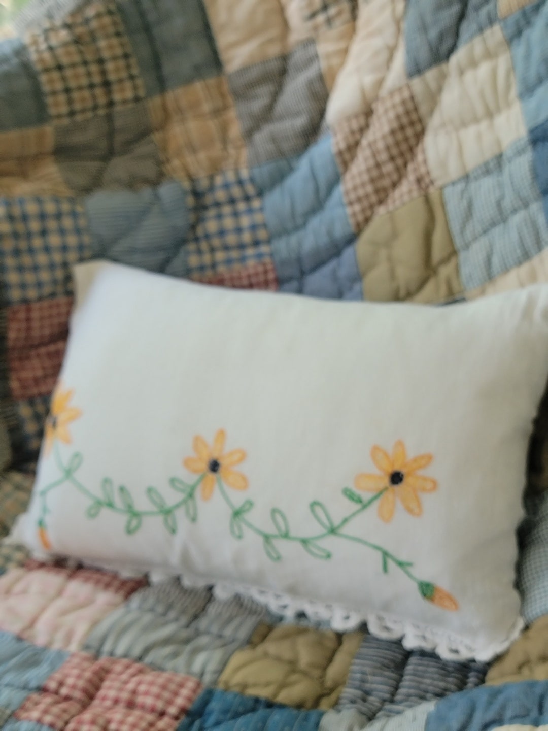 Sunflower Embroidered Pillow Floral Pillow Etsy