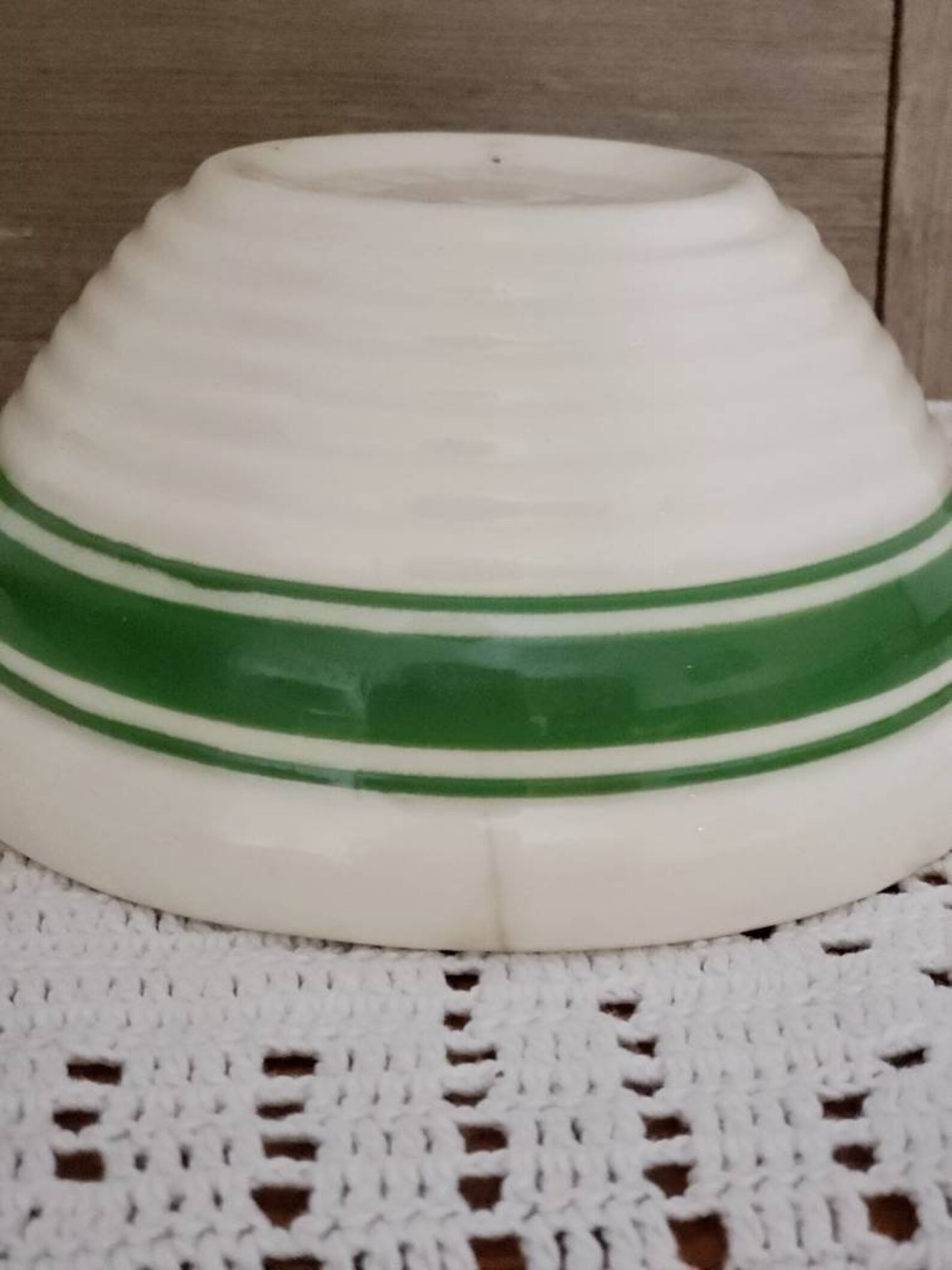 Yellow Ware Green Striped Bowl Small Vintage Cream Colored Etsy