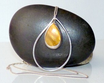 Sterling Silver Tiger's Eye Pendant 18" Necklace Vintage Tiger's Eye Jewelry, Tigers Eye Dangle Vintage Jewelry, Gem Jewelry Brown Gemstone