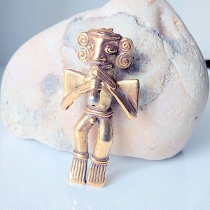 Mayan Male Pin Brooch Reproduction Majan Pin Brooch Jewelry Costume Statement Warrior, Goddess Mayan Gold Jewelry
