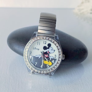 Signed Disney Wristwatch, Mickey Mouse Watch Stretchy Band Walt Disney Accutime Watch Corp, Mickey Mouse Watch Disney Character Mickey Watch