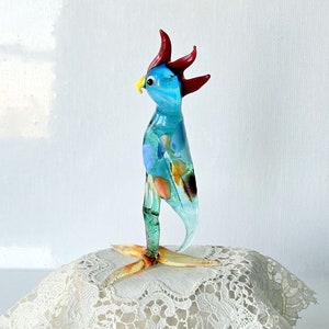 Murano Glass Parrot Bird Figurine Vintage Venetian Glass Bird Miniature Collectible Art Glass Bird Blue Yellow Glass Statuette Vintage Glass