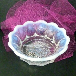 Fenton Clear Milk Glass Opalescent Fenton Glass Candy Holder Moonstone Dish Hobnail Bowl Vintage Collectible Art Glass 50&#39;s Fenton Dish