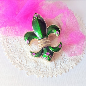 Fleur de Lis Enamel Box Small Vintage Trinket Box Emerals Green Color Small Jewelry Box, Trinket Box, Vanity Collectible Trinket Box