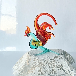 Small Glass Rooster Bird Figurine Vintage Bird Miniature Collectible Art Glass Bird Intricate Glass Multicolor Vintage Glass Bird Figurine
