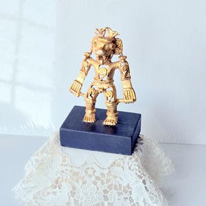 Vintage Gold Tone Mounted Statue Aztec Maya Replica, Mayan Reproduction Mayan Statement Warrior, Goddess Mayan Gold Statuette Vintage Gold