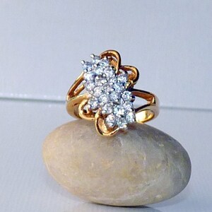 Gold Tone CZ Cluster Ring Size 8 Ring, Costume Jewelry, Costume Cocktail Ring, Costume Vintage Jewelry Gold Ring,Gold Tone Ring Gold Jewelry image 2