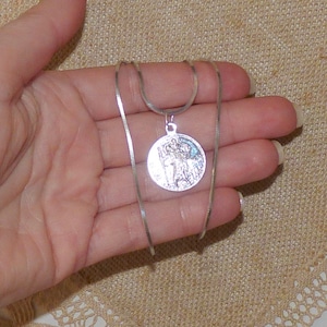 Vintage Sterling Silver St Christopher Pendant 18&quot; Necklace,Religious Medal, Saint of Travel Safety, Patron, Devotion Necklace, 925 Patron