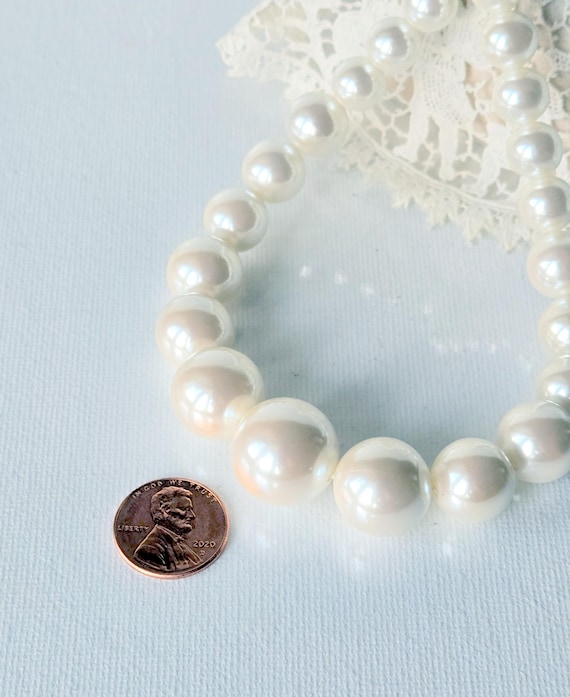 White Sterling Silver Pearl Necklace 18" Pearl Jewelry Graduated Glass Pearl Necklace Pearl Strand Necklace Sterling Pearl Jewelry View 2