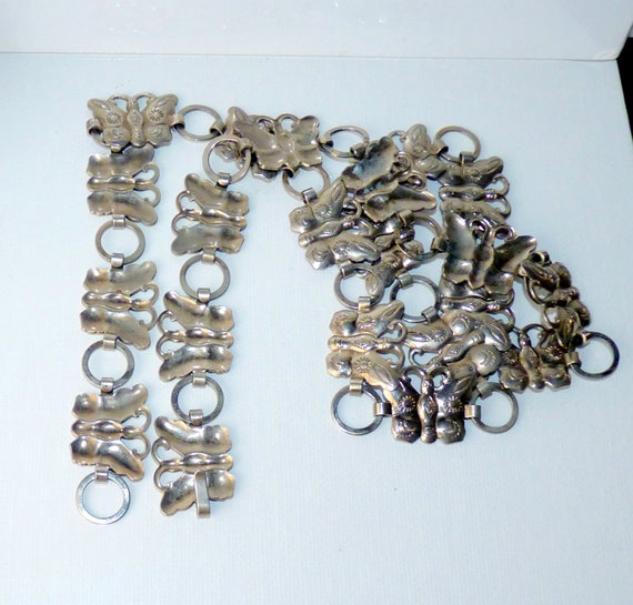 Southwestern Silver Tone Belt Butterfly Links Bel… - image 5