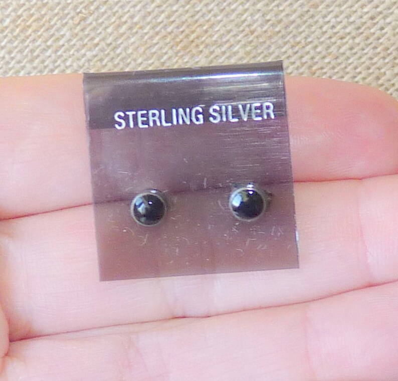 Sterling Silver Onyx Stud 925 Black Earrings Minimalist Black 4 mm Pierced Earrings Stud Earrings 925 Petite Earrings Tiny Jewelry 925