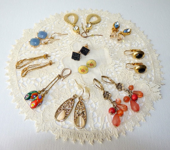 Vintage Earrings, Lot of 10 Pairs of Dangle Earri… - image 1