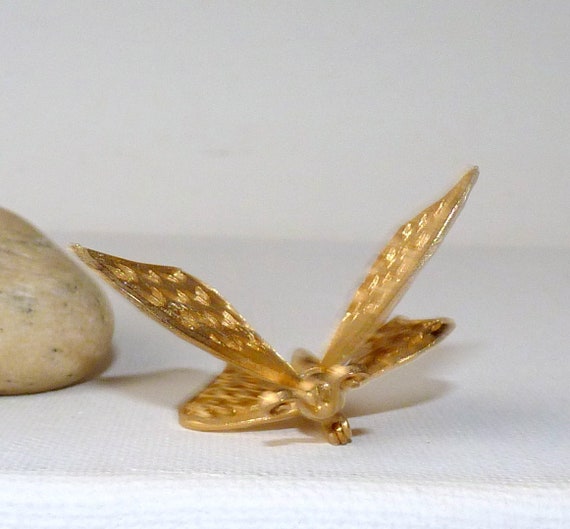 Gold Tone Textured Butterfly Pin With Wiggly Wing… - image 5