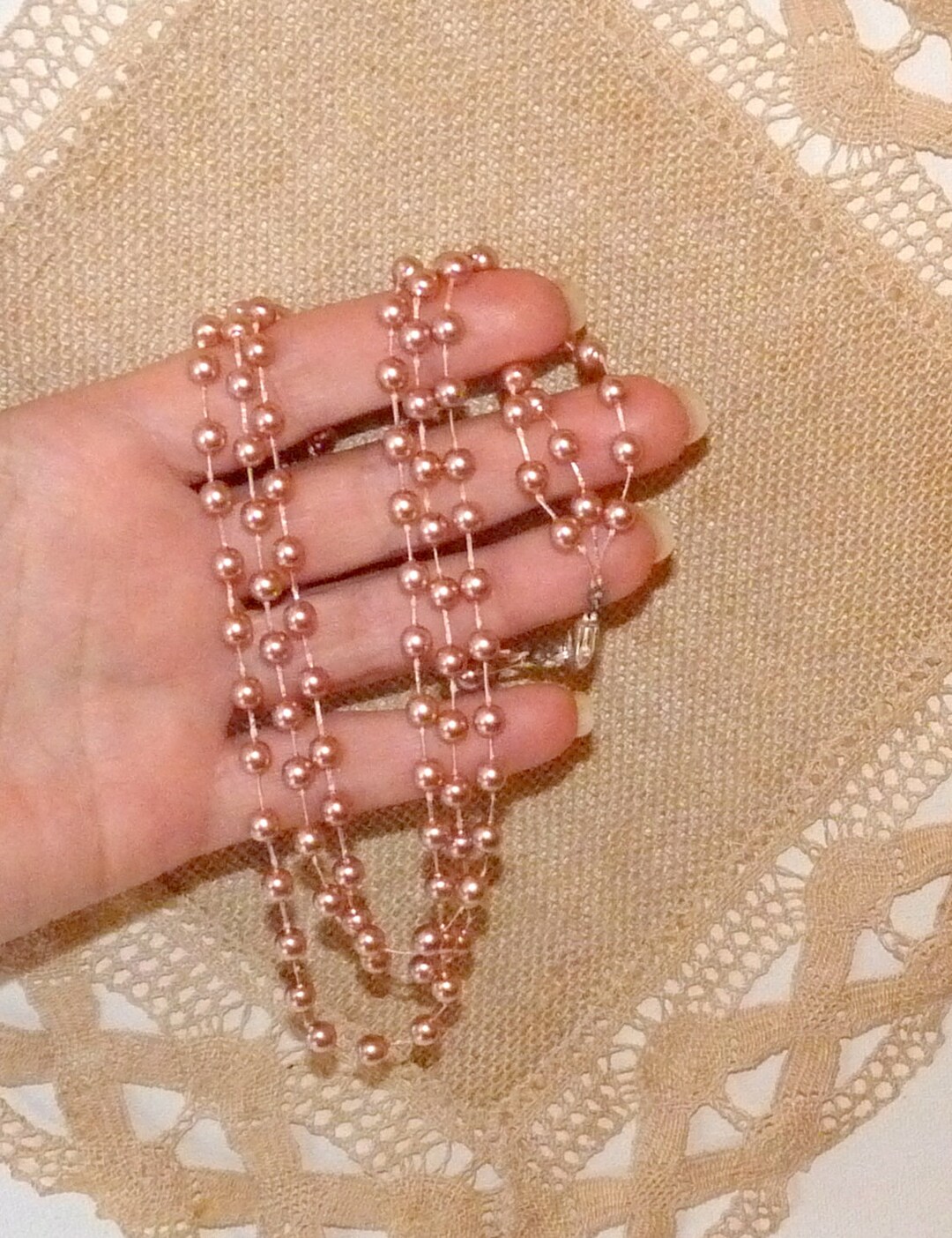 3 Strand Pearl Necklace Vintage Layered Pink Pearl Necklace Etsy